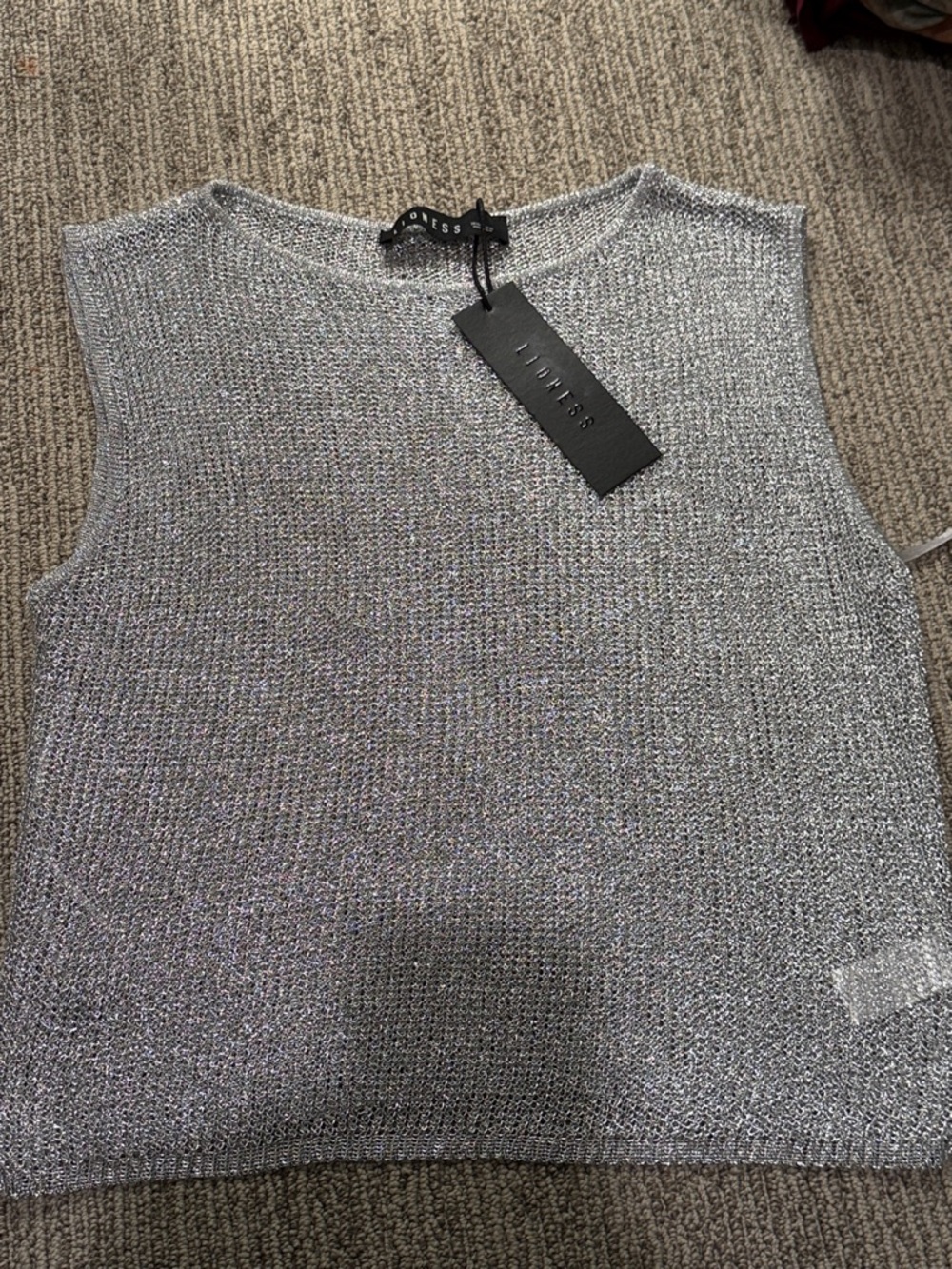 Silver Metallic Sleeveless Knit Top